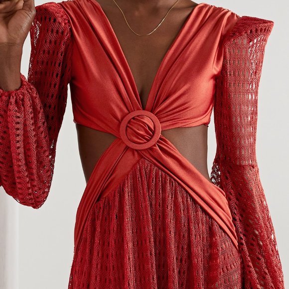 PatBo Authenric cutout, cut out, Maxi Dress red net style w extras - Picture 3 of 10